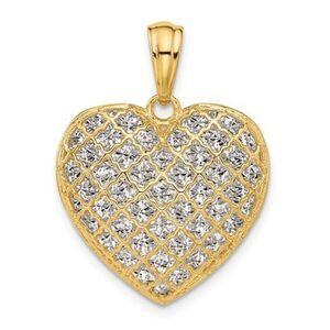 Leslie's 14K Two-tone Polished and Diamond cut Heart Pendant, brand new